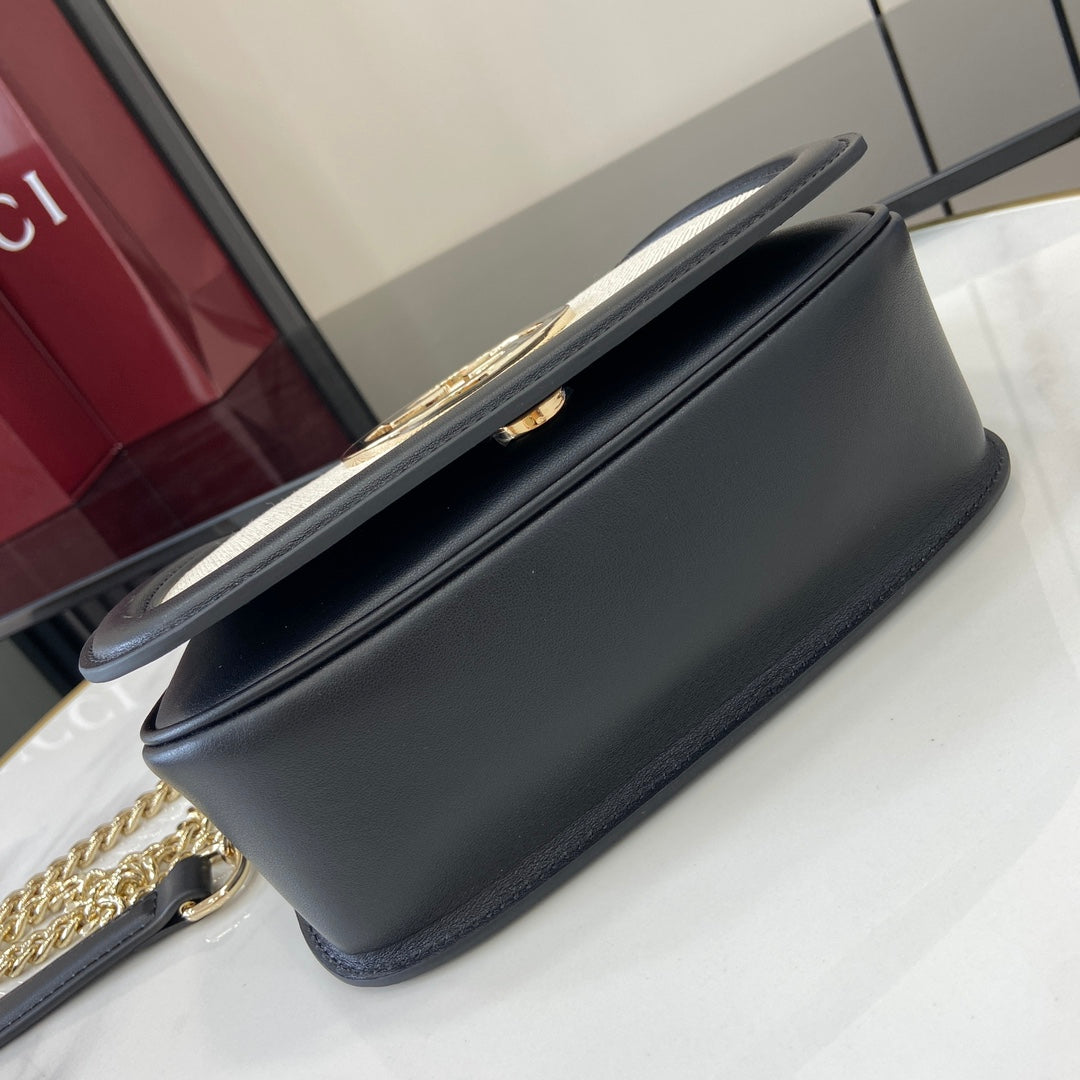 Gucci Blondie mini shoulder bag in cotton canvas black leather ‎815711