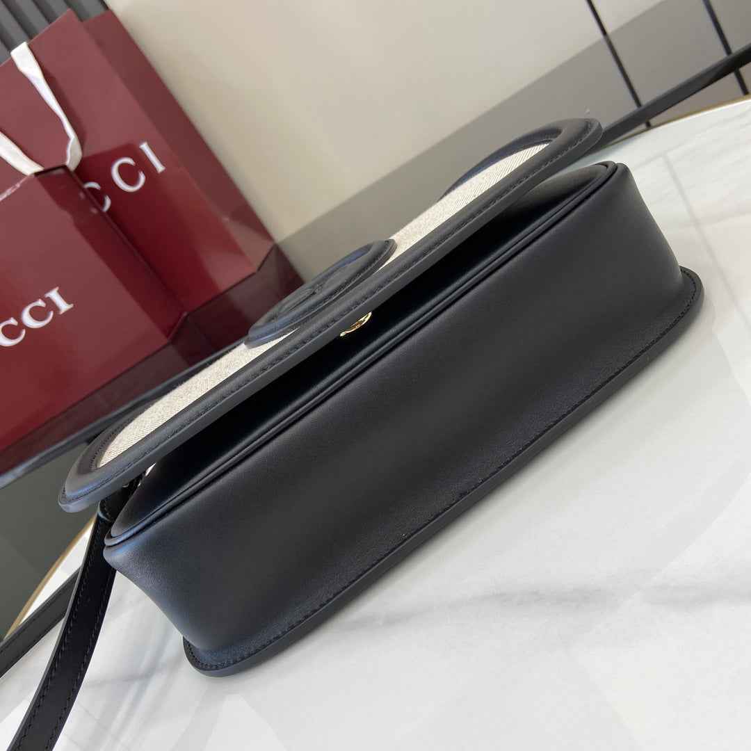 Gucci Blondie small top handle bag in beige cotton black leather 815714