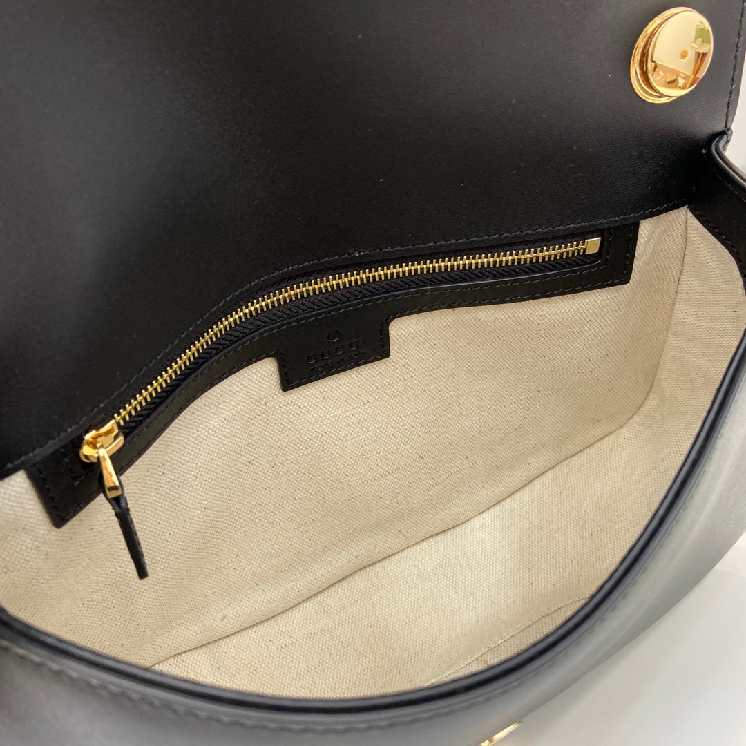 Gucci Blondie small top handle bag in beige cotton black leather 815714