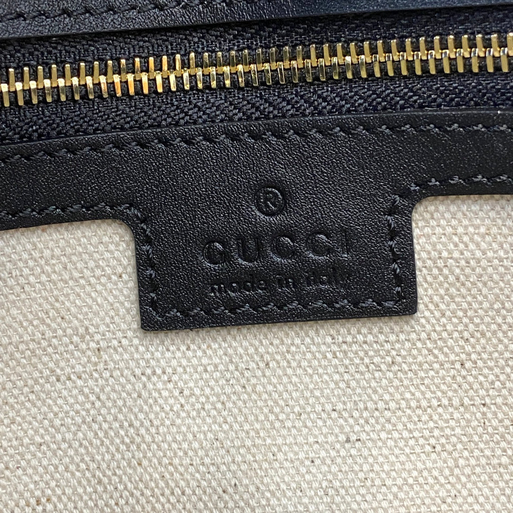 Gucci Blondie small top handle bag in beige cotton black leather 815714