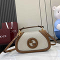 Gucci Blondie small top handle bag in beige cotton brown leather 815714