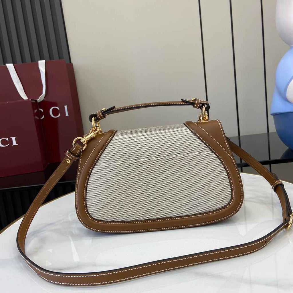 Gucci Blondie small top handle bag in beige cotton brown leather 815714