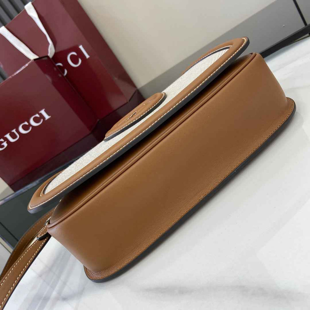 Gucci Blondie small top handle bag in beige cotton brown leather 815714