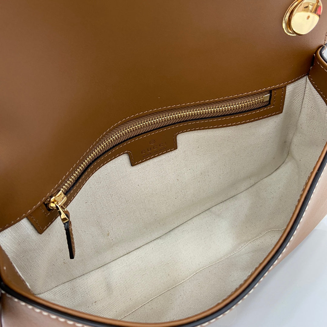 Gucci Blondie small top handle bag in beige cotton brown leather 815714