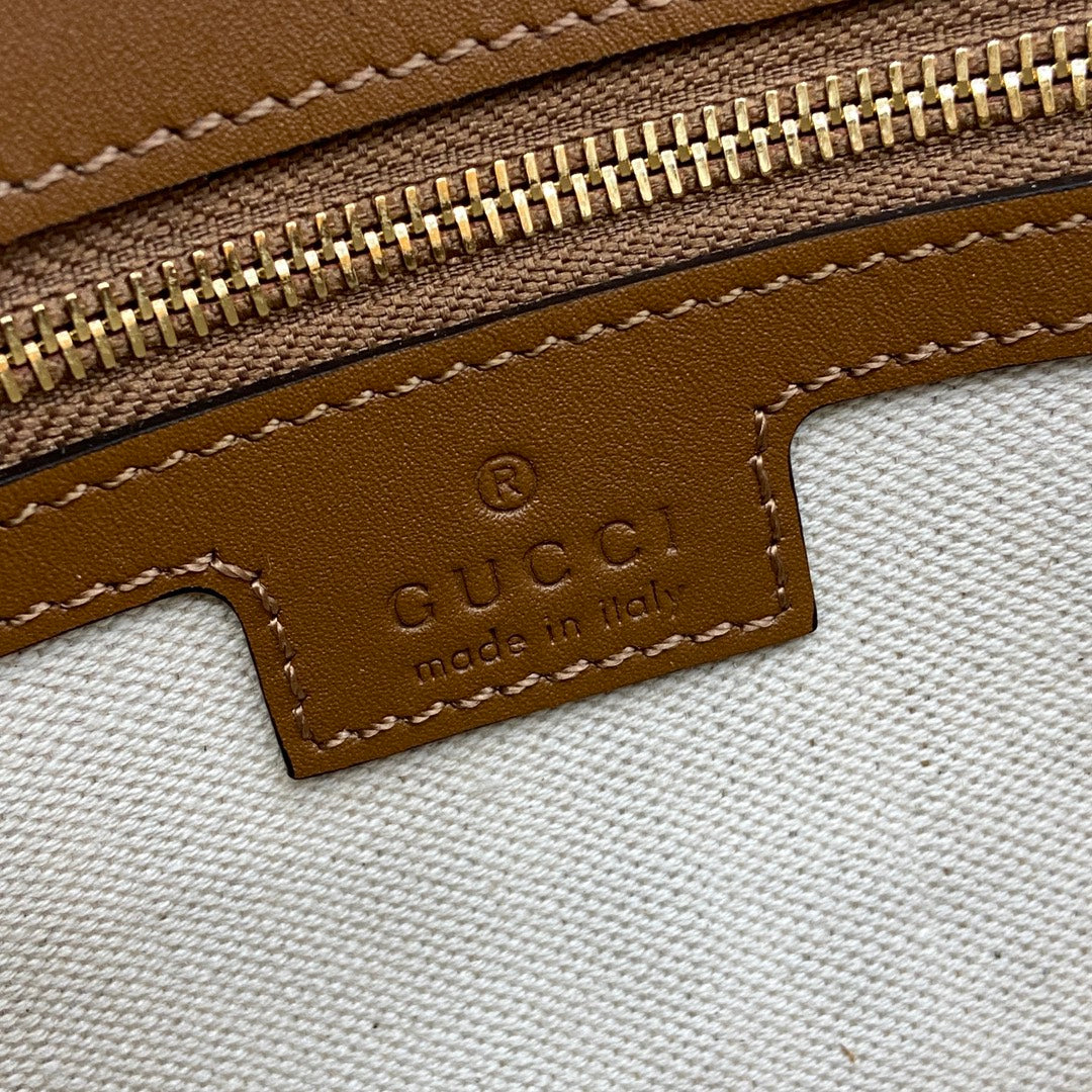 Gucci Blondie small top handle bag in beige cotton brown leather 815714