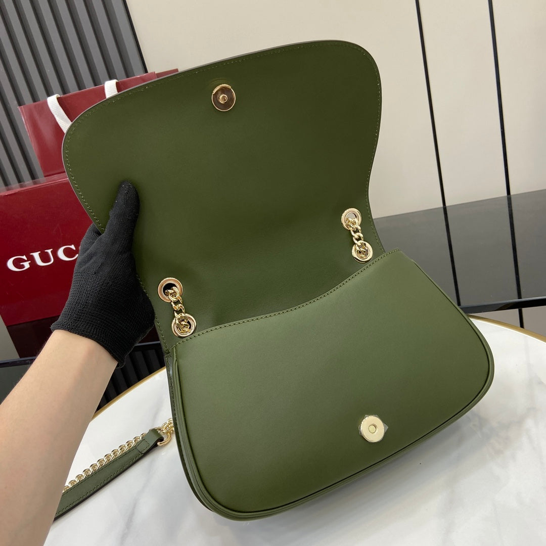 Gucci Blondie small shoulder bag in green suede 815715