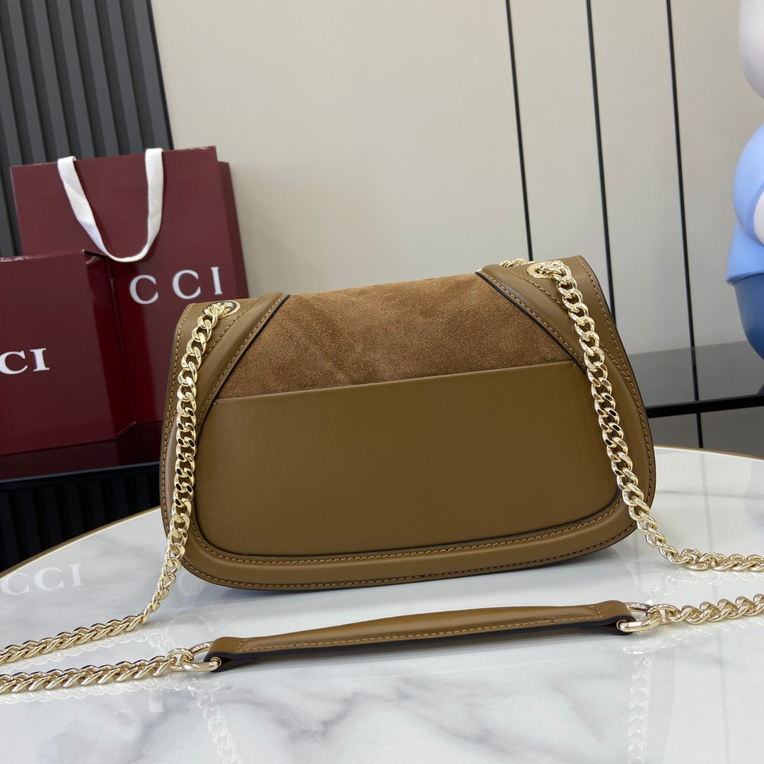 Gucci Blondie small shoulder bag in brown suede 815715