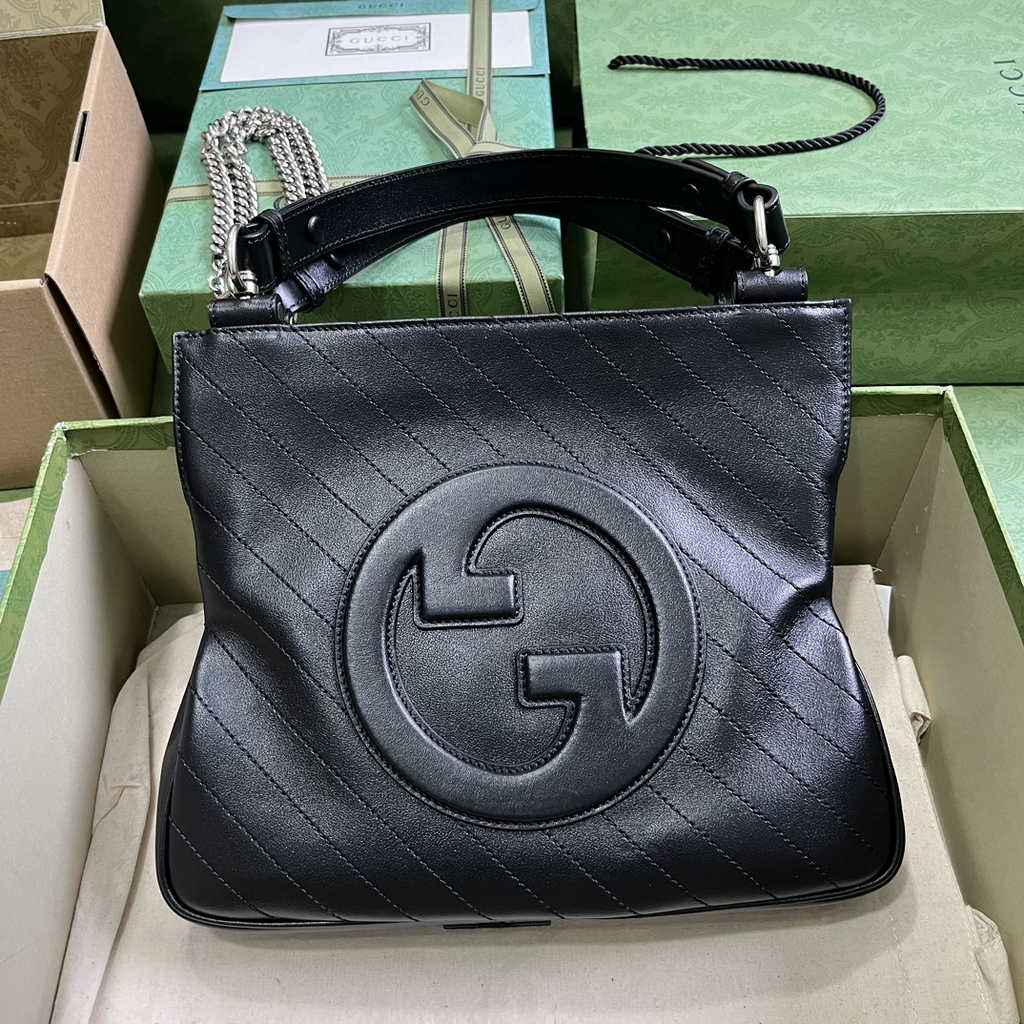 Gucci Blondie small tote bag in Black lamé leather 751518