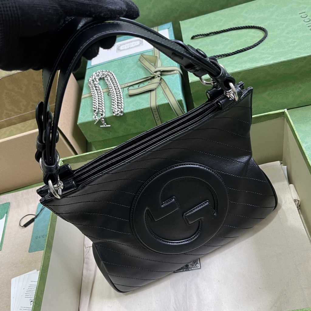 Gucci Blondie small tote bag in Black lamé leather 751518
