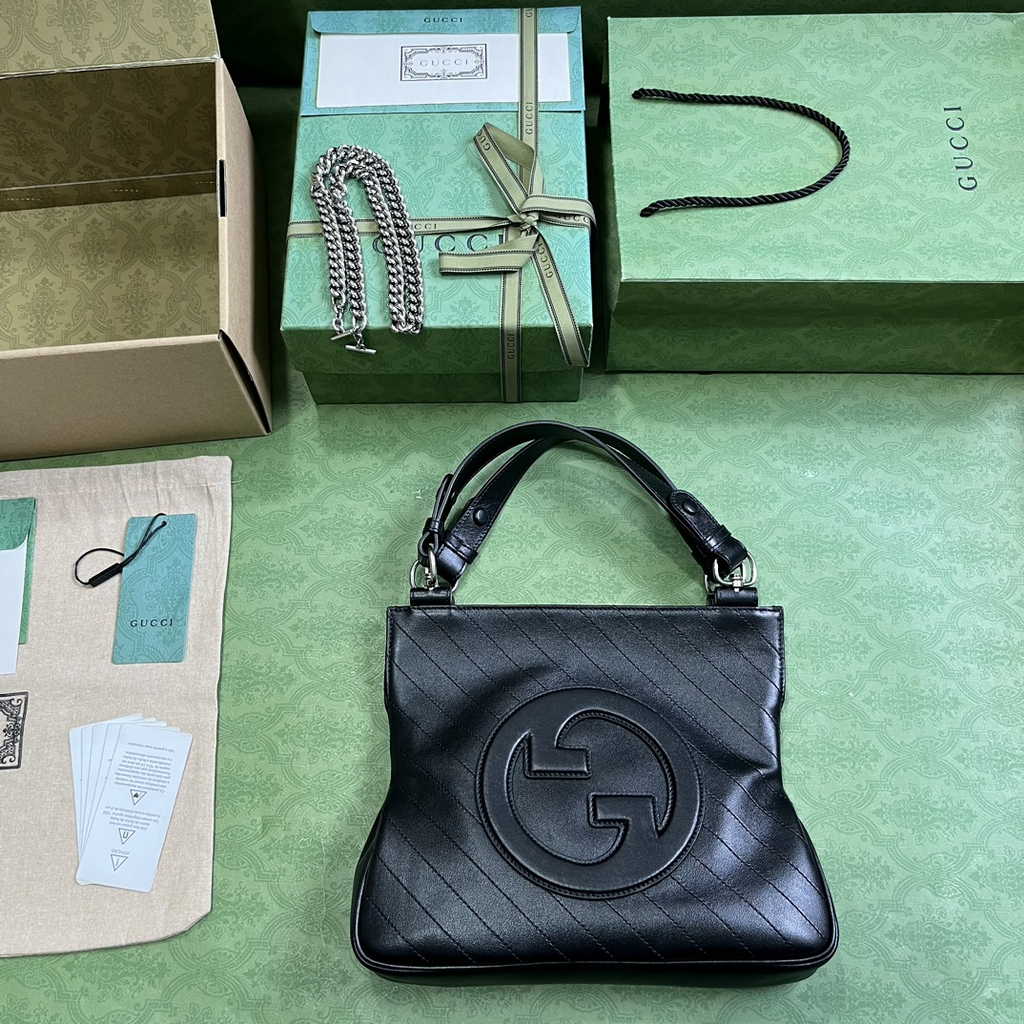 Gucci Blondie small tote bag in Black lamé leather 751518