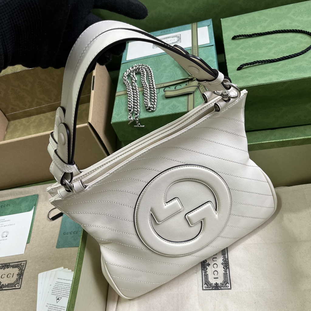 Gucci Blondie small tote bag in Beige lamé leather 751518