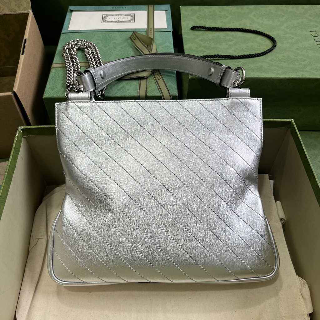 Gucci Blondie small tote bag in silver lamé leather 751518