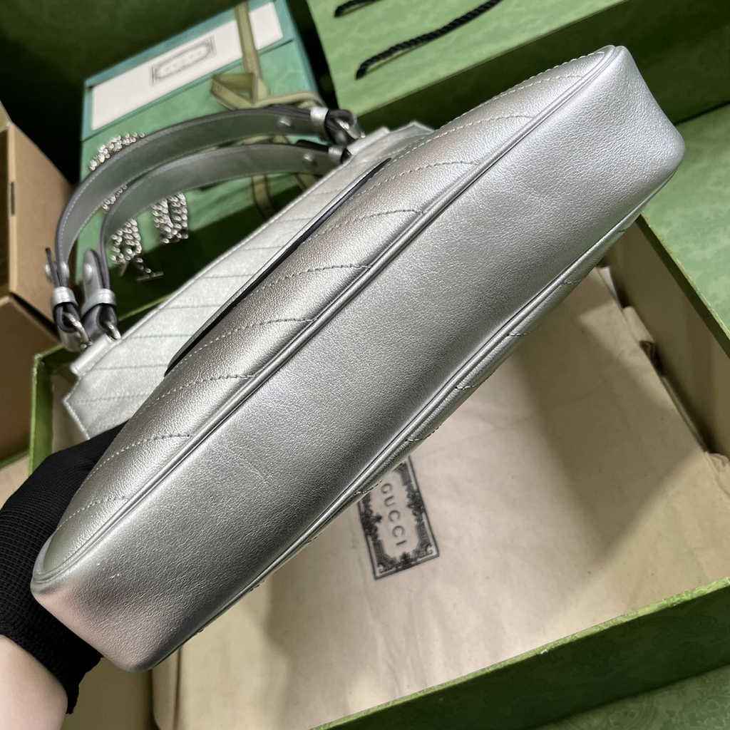 Gucci Blondie small tote bag in silver lamé leather 751518