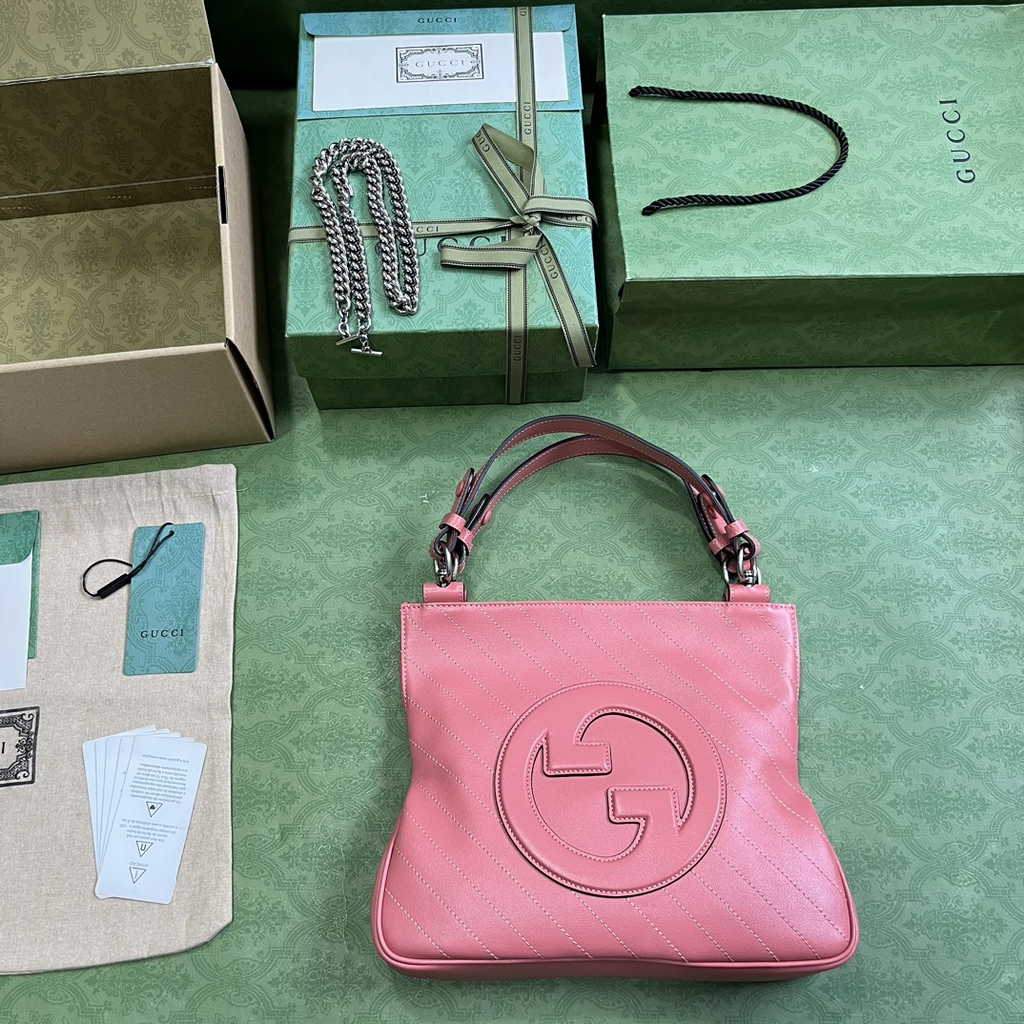 Gucci Blondie small tote bag in Pink lamé leather 751518