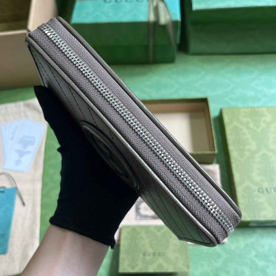 Gucci Blondie zip-around wallet 760312 in dark green leather