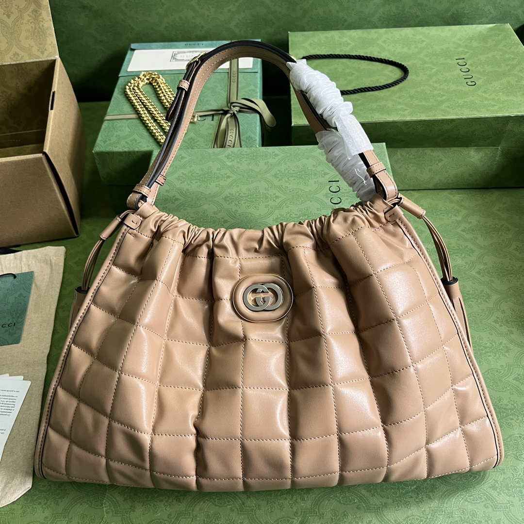 Gucci Deco medium tote bag in apricot leather 746210