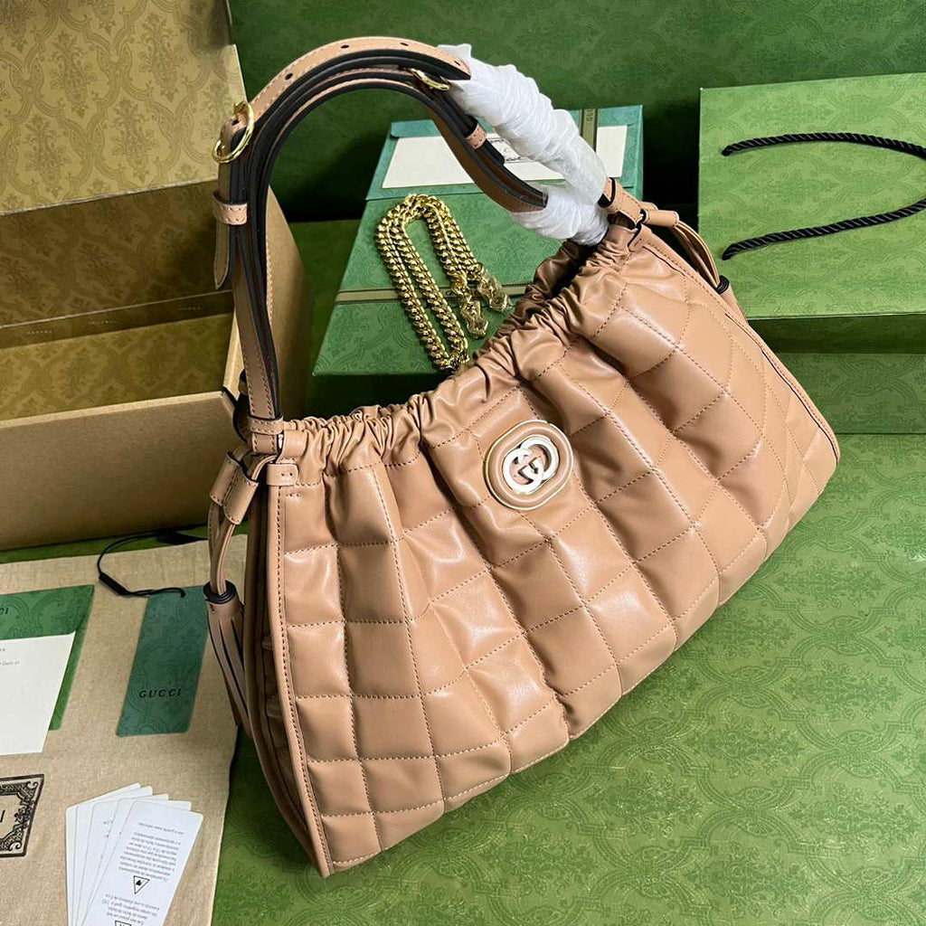 Gucci Deco medium tote bag in apricot leather 746210