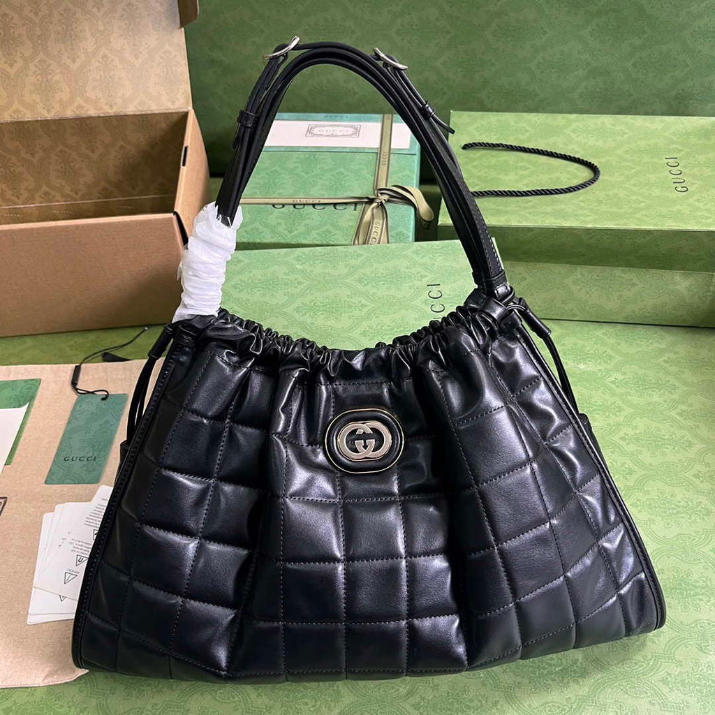 Gucci Deco medium tote bag in 746210 black leather