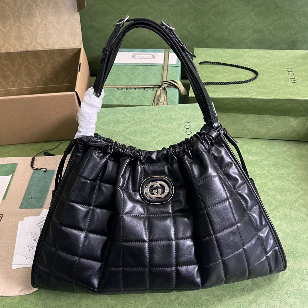Gucci Deco medium tote bag in 746210 black leather