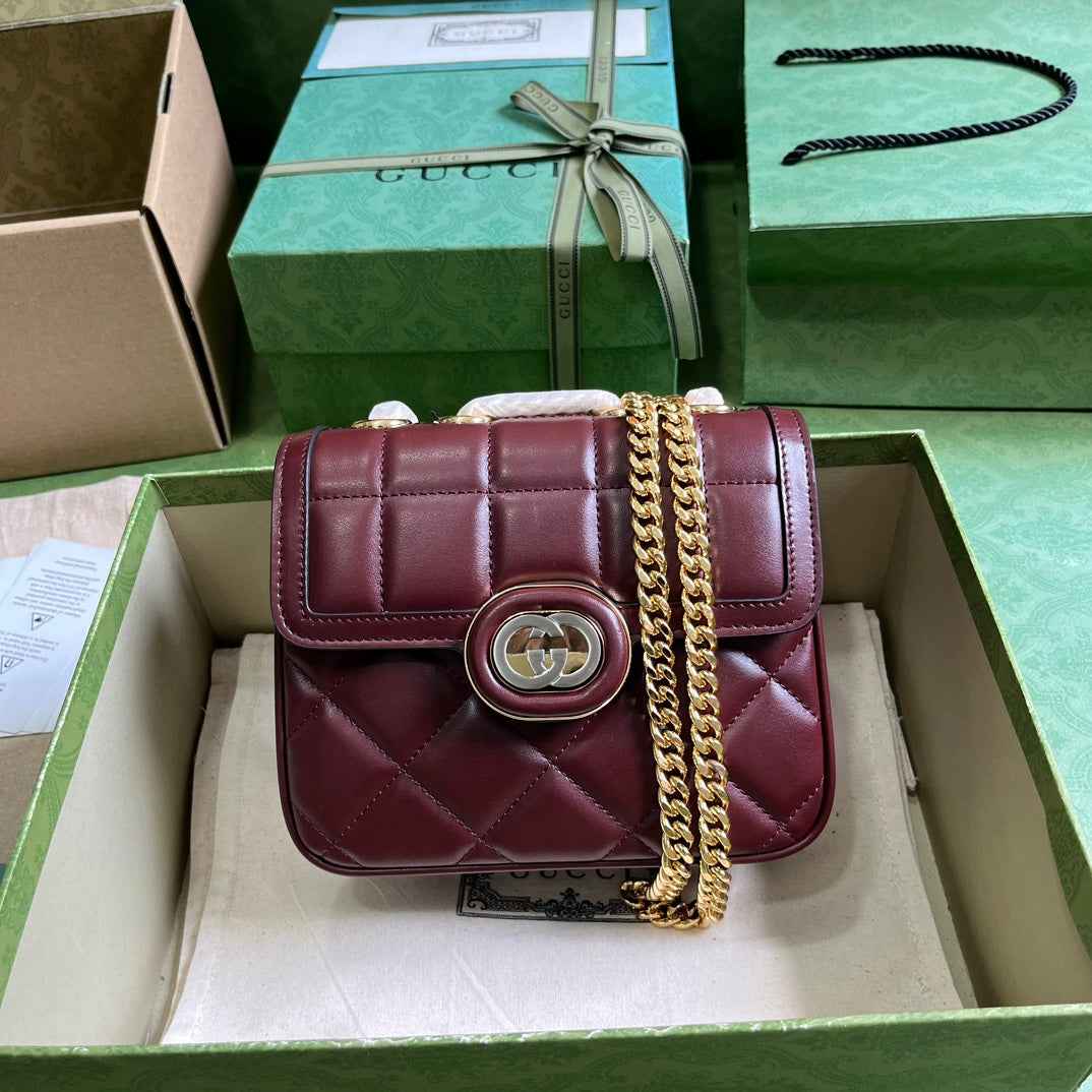 Gucci Deco mini shoulder bag in dark red leather 741457