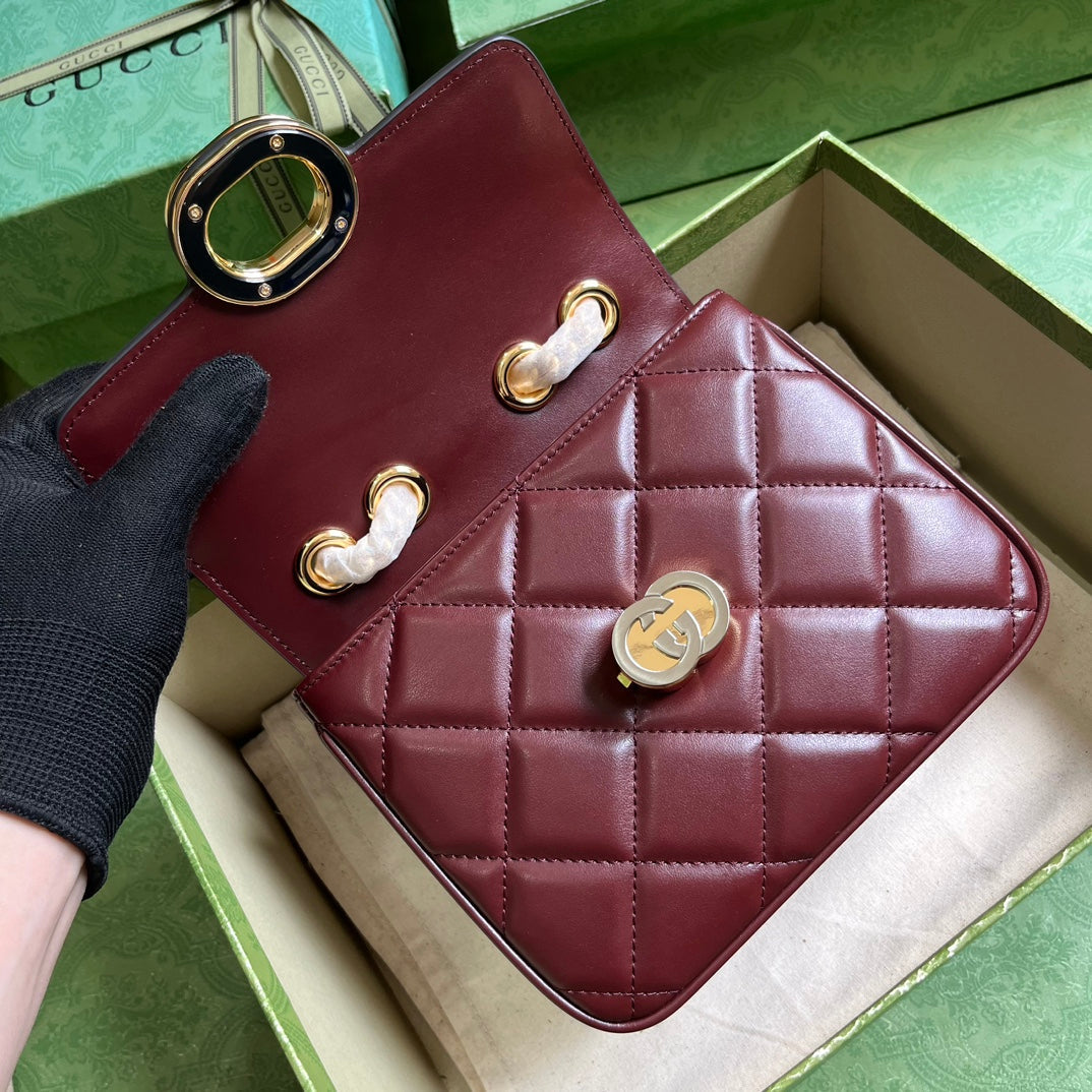 Gucci Deco mini shoulder bag in dark red leather 741457