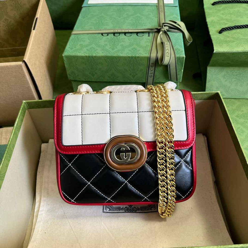 Gucci Deco mini shoulder bag in black white leather 741457