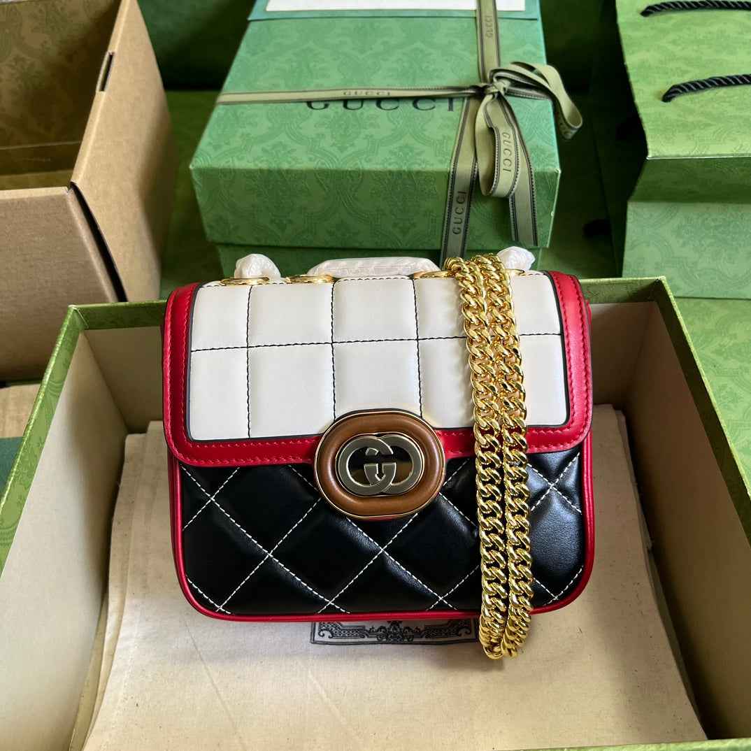 Gucci Deco mini shoulder bag in black white leather 741457