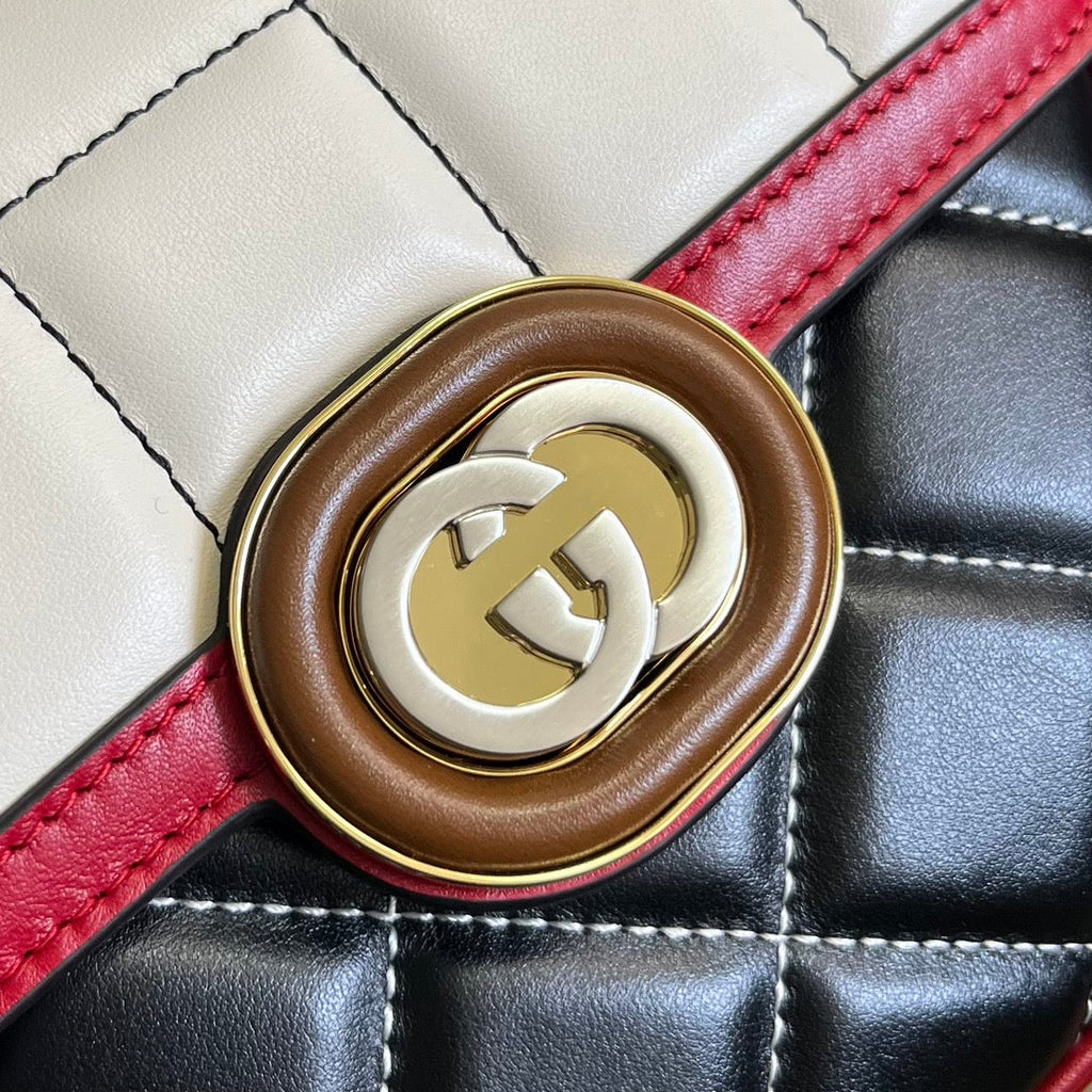 Gucci Deco mini shoulder bag in black white leather 741457