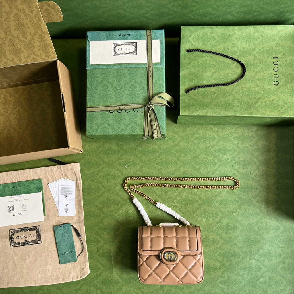 Gucci Deco mini shoulder bag in rose beige leather 741457