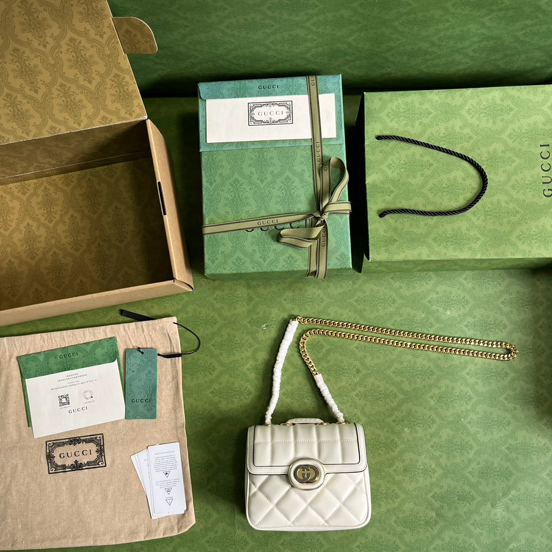 Gucci Deco mini shoulder bag in beige leather 741457