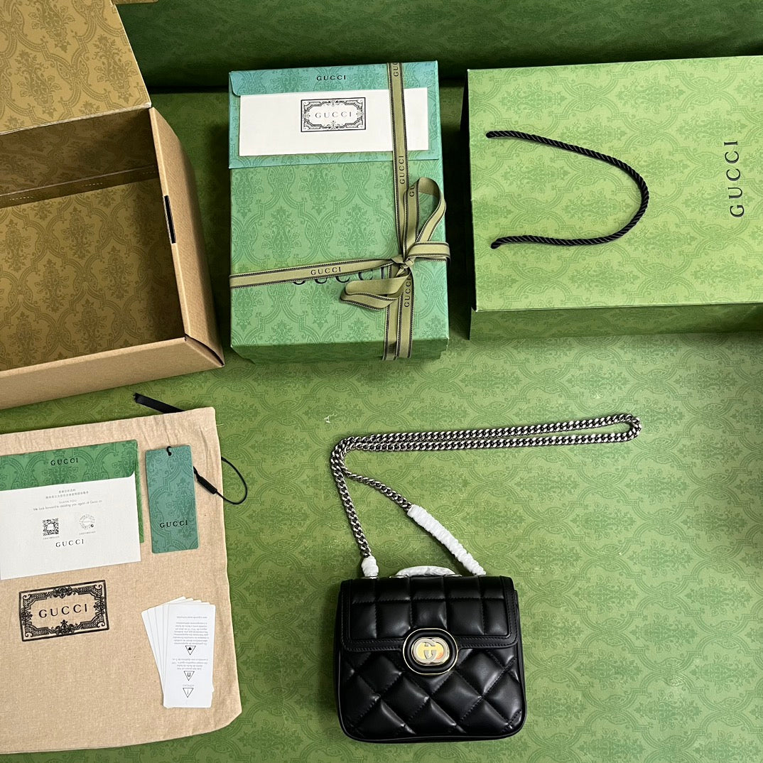 Gucci Deco mini shoulder bag in black leather 741457