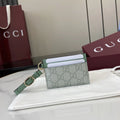 Gucci GG Emblem card case with strap 819121 beige and green fabric