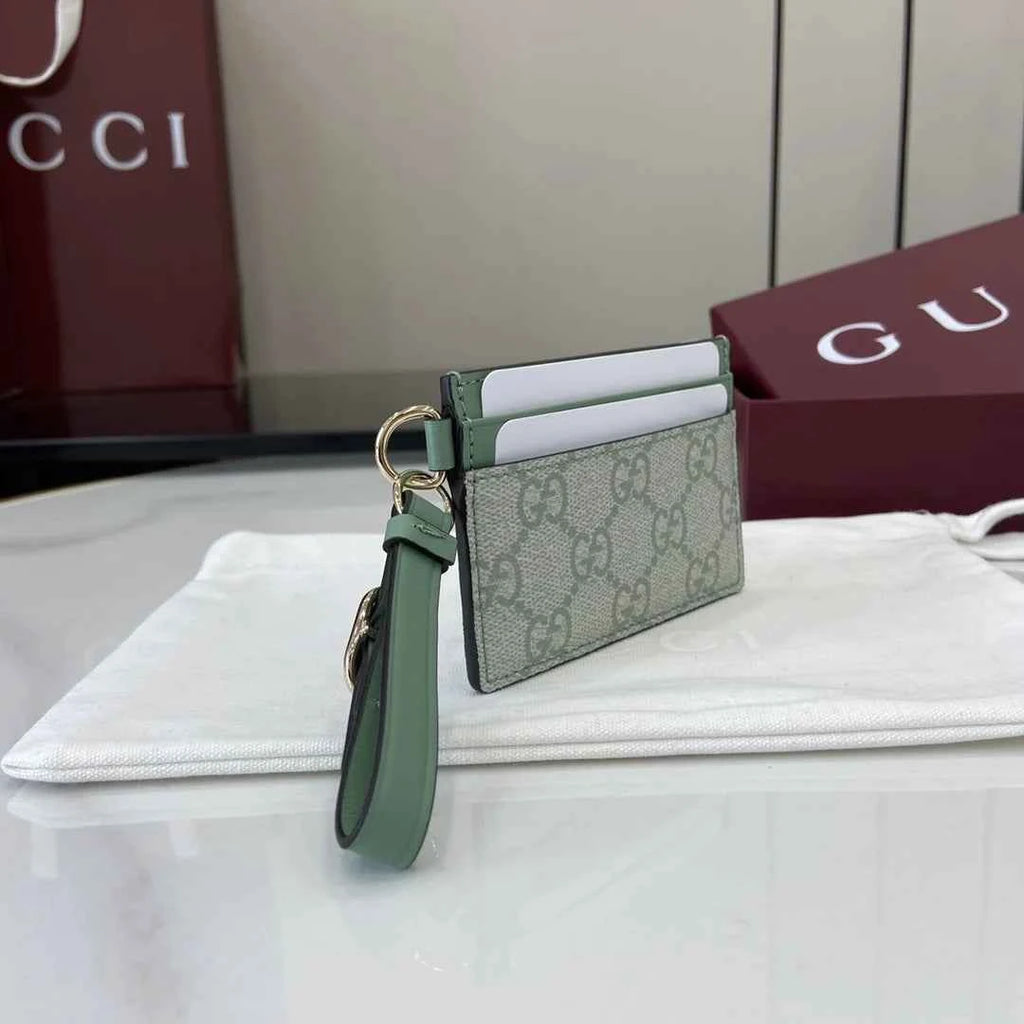 Gucci GG Emblem card case with strap 819121 beige and green fabric