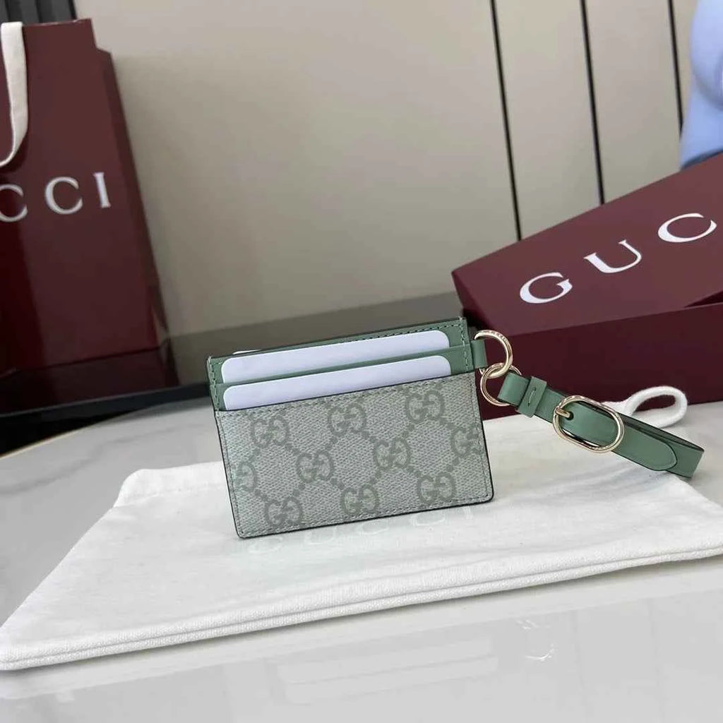 Gucci GG Emblem card case with strap 819121 beige and green fabric