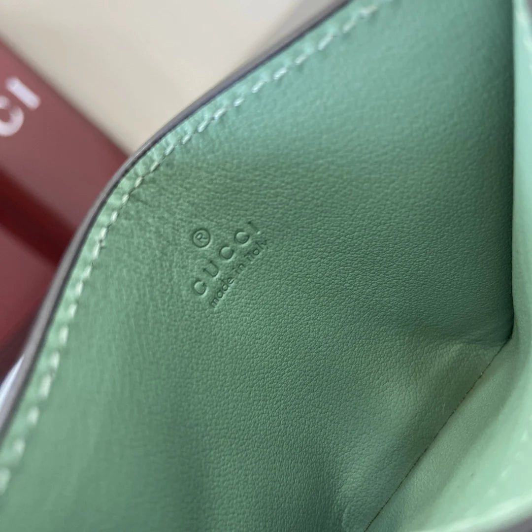 Gucci GG Emblem card case with strap 819121 beige and green fabric