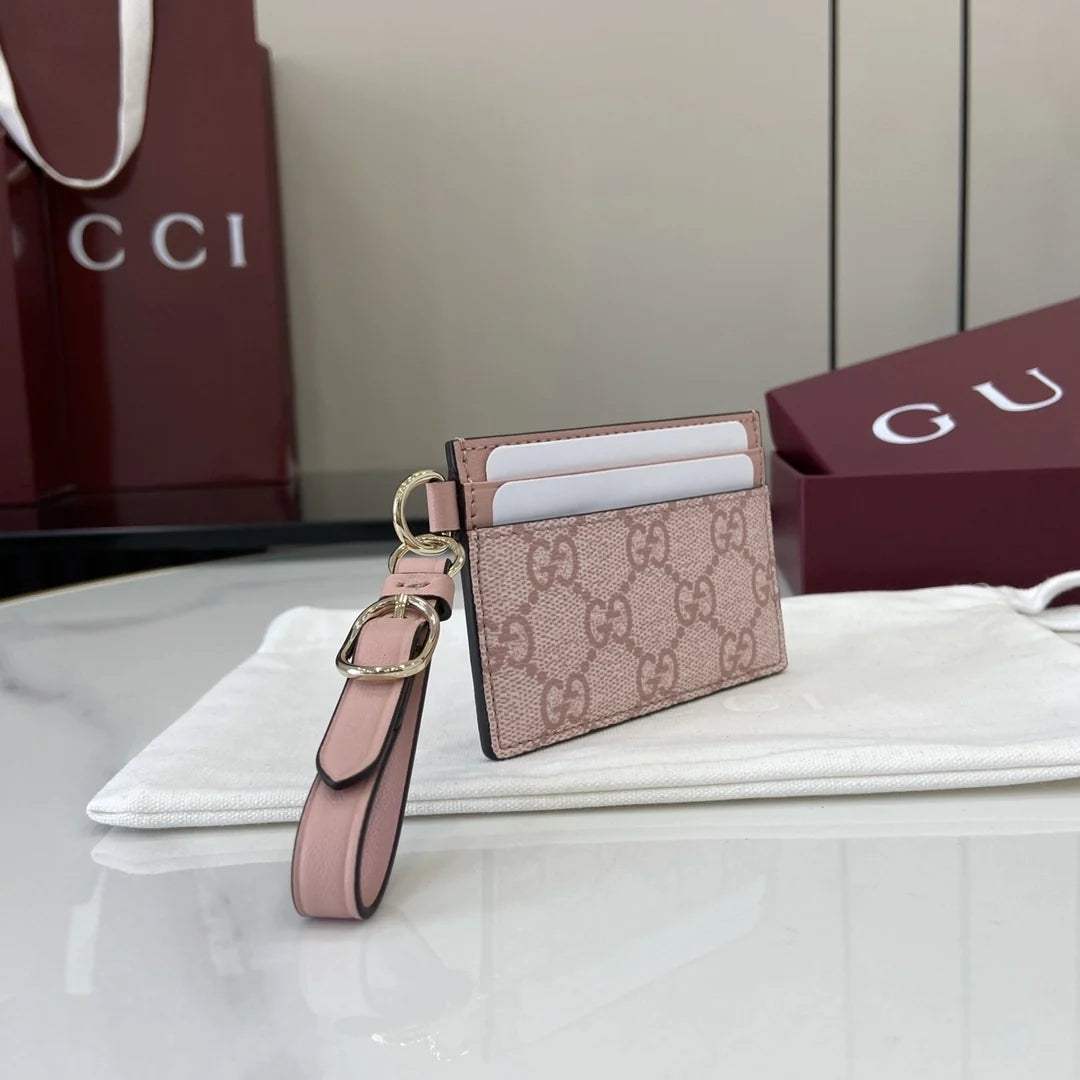 Gucci GG Emblem card case with strap 819121 pink leather