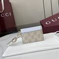 Gucci GG Emblem card case with strap 819121 beige and white fabric