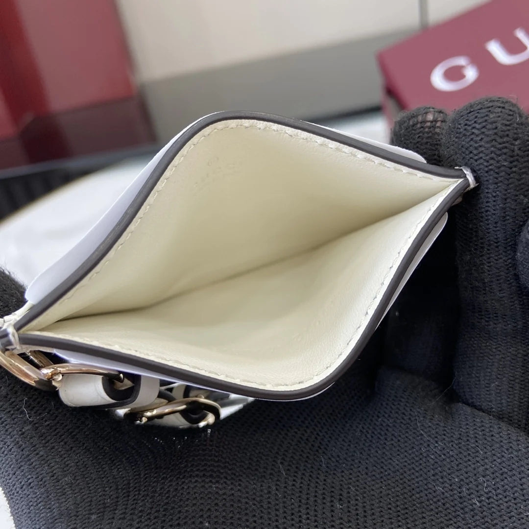Gucci GG Emblem card case with strap 819121 beige and white fabric