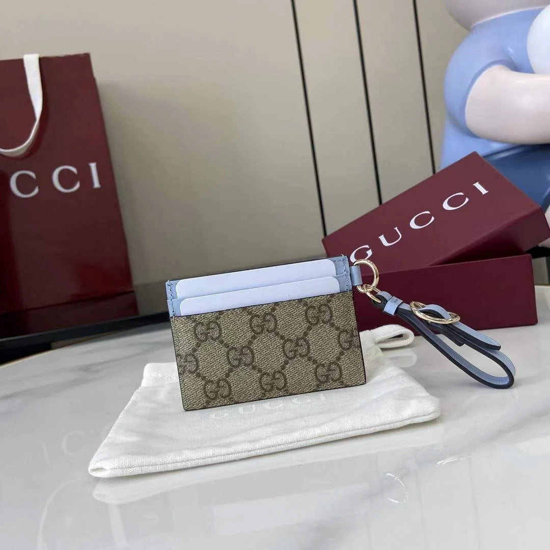 Gucci GG Emblem card case with strap 819121 beige and blue fabric