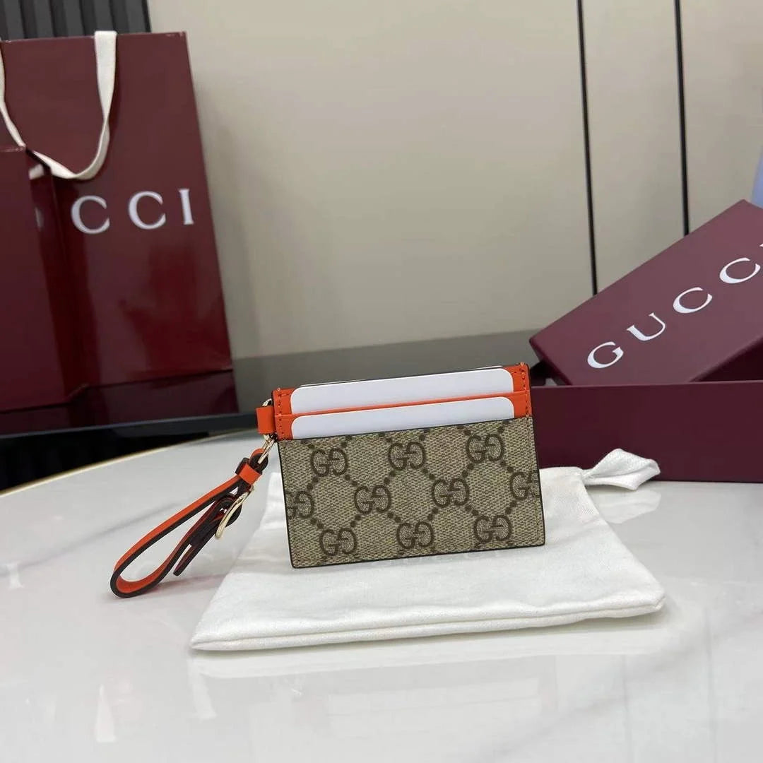 Gucci GG Emblem card case with strap 819121 beige and orange fabric
