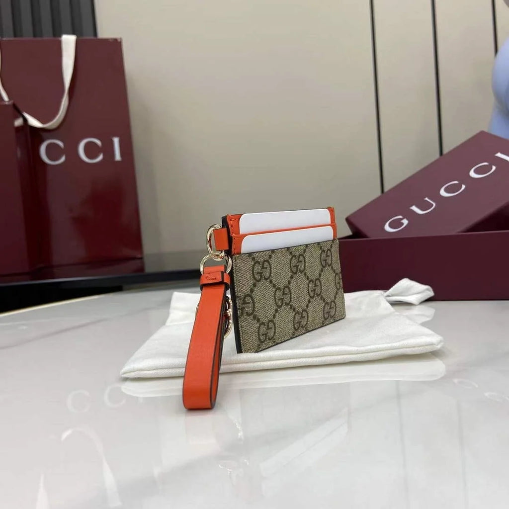 Gucci GG Emblem card case with strap 819121 beige and orange fabric