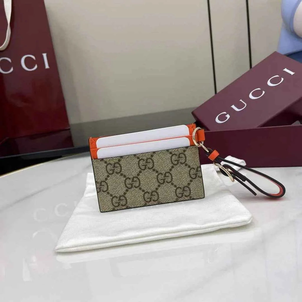 Gucci GG Emblem card case with strap 819121 beige and orange fabric
