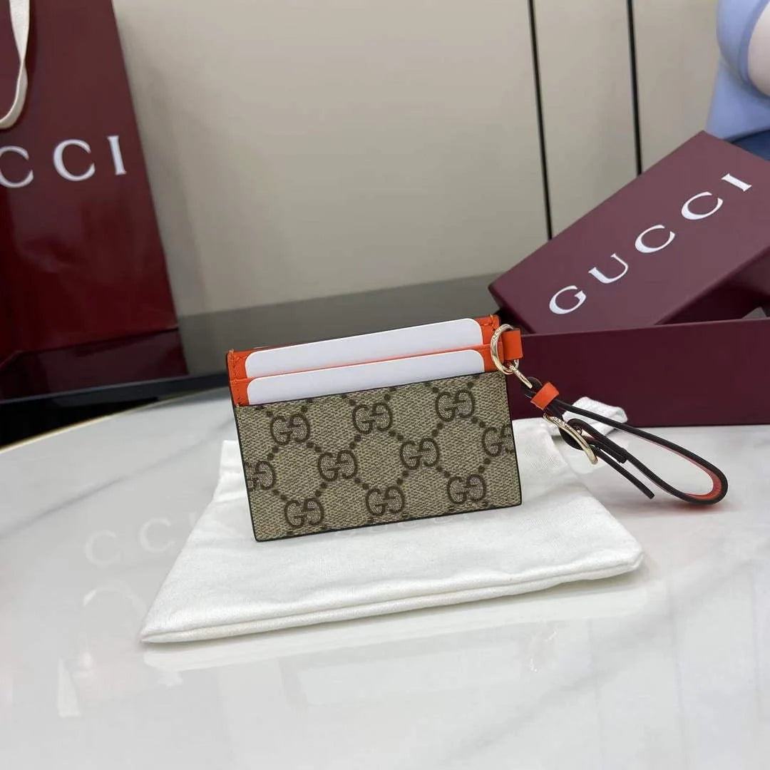 Gucci GG Emblem card case with strap 819121 beige and orange fabric