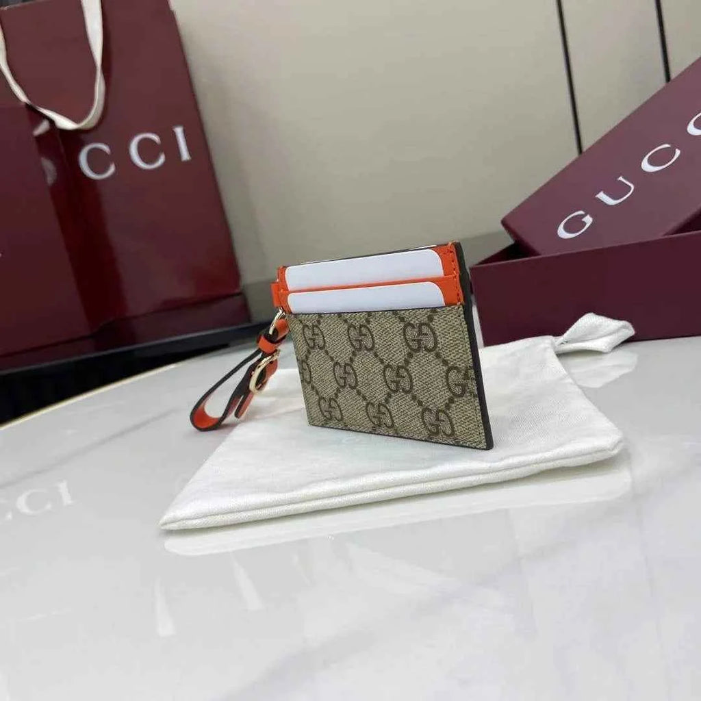 Gucci GG Emblem card case with strap 819121 beige and orange fabric