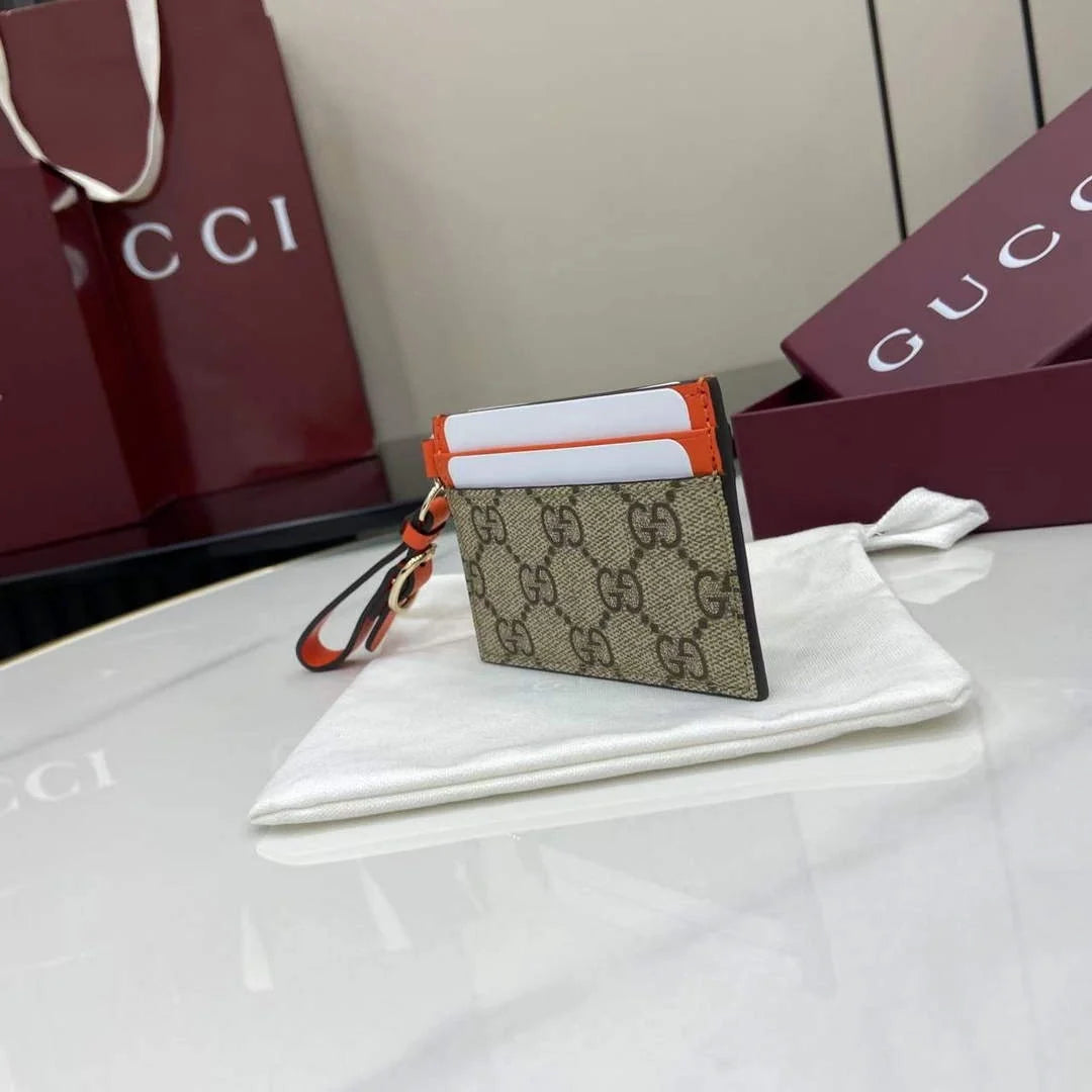 Gucci GG Emblem card case with strap 819121 beige and orange fabric