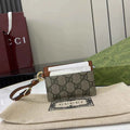 Gucci GG Emblem card case with strap 819121 beige and dark brown fabric