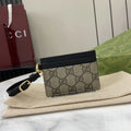 Gucci GG Emblem card case with strap 819121 beige and black fabric