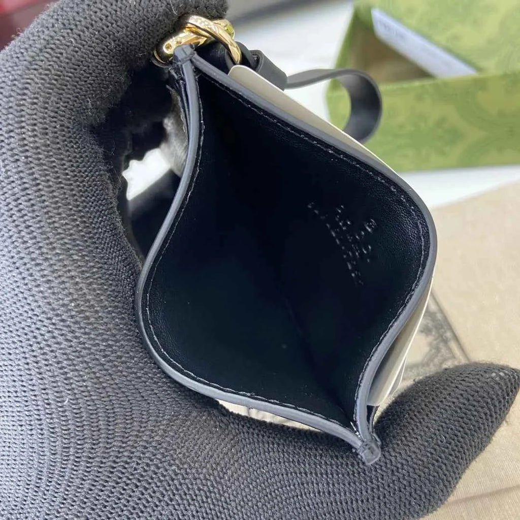Gucci GG Emblem card case with strap 819121 beige and black fabric
