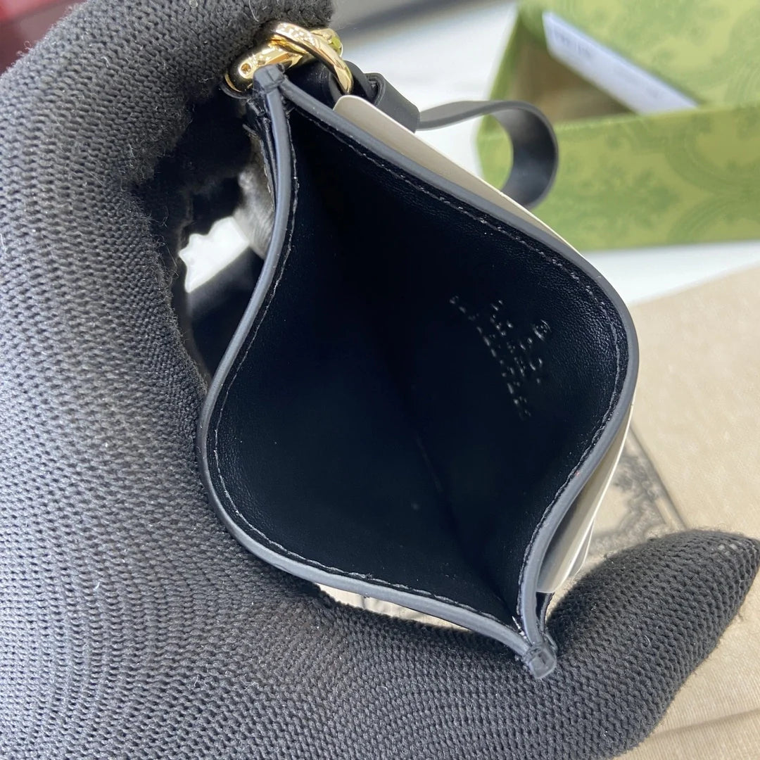 Gucci GG Emblem card case with strap 819121 beige and black fabric