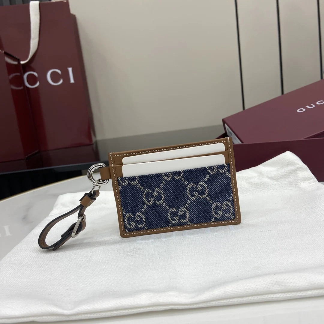 Gucci GG Emblem card case with strap 819121 Washed Denim blue